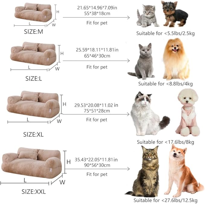 Soft Fluffy Self-Warming Cat Bed | Washable Pet Sofa for Indoor Cats & Small Dogs | Cute Princess-Inspired Kitten Couch & Puppy Bed(Gray,21.65''*14.96''*7.09'')