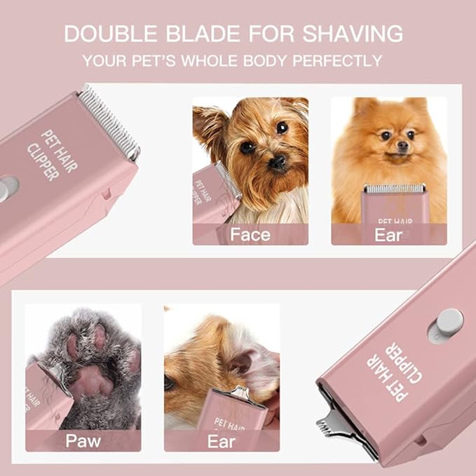 Feet Hair Trimmer, Dog Clippers,Quiet Washable USB Rechargeable Cordless Dog Grooming Kit,Electric Pets Hair Trimmers Shaver Shears for Dogs and Cats Pink