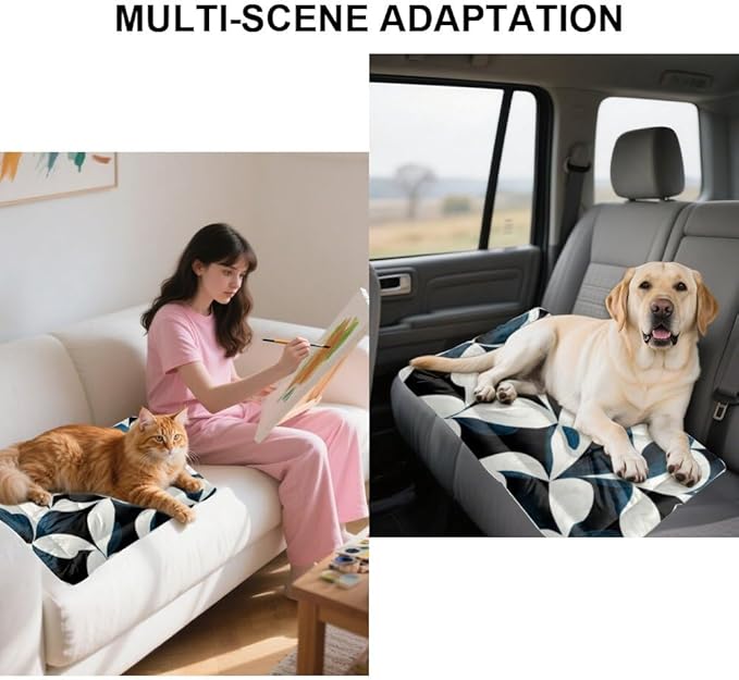 Modern Navy White Graphic Floral Medium Pet Bed Pet Crate Mat Puppy Crate Pad Bed for Washable Non-Slip Washable Dog Beds for Crates Cusion Dog Mattress Little Indoor Outdoor 36X24 Inch