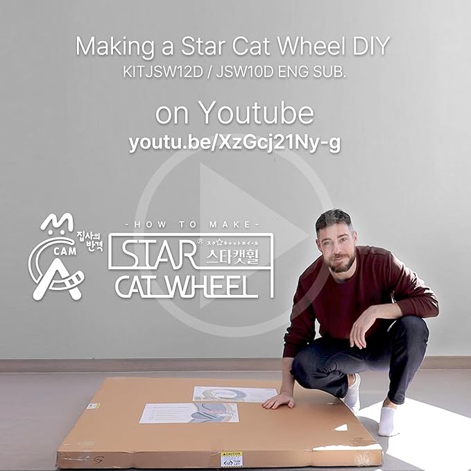 Star Cat Wheel, Cat Treadmill, Exercise Wheel for Running, Spinning, Scratching, and Climbing for Indoor Cats, Premium Birch Wood, Eco-Friendly, Moving Fish, Wide Running Track, 47.2 inch XL Size