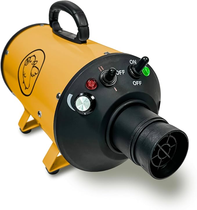 Flying Pig High Velocity Dog Pet Grooming Dryer w/Heater (Flying One, Yellow w/Black Logo)