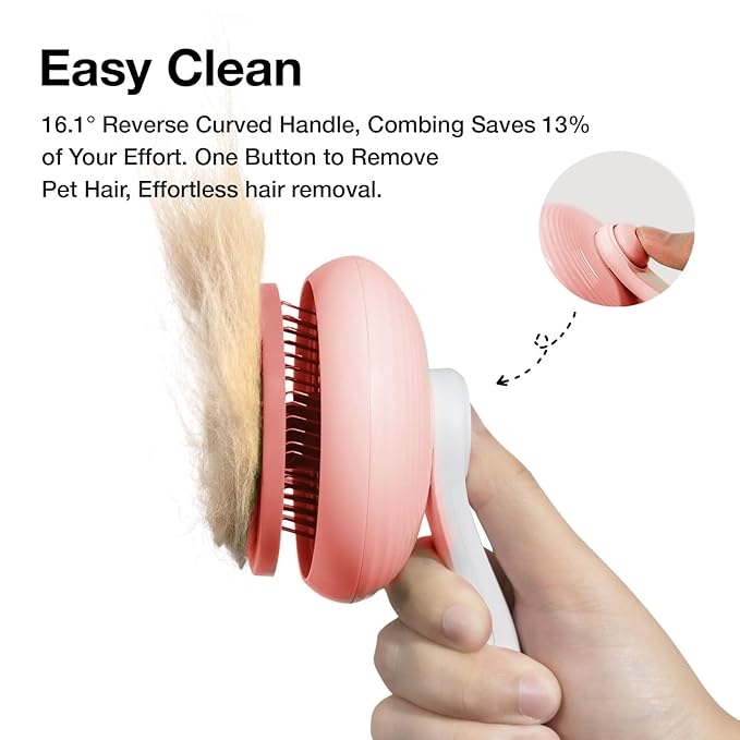 Slicker Brush for Cats & Dogs, Pet Grooming Self Cleaning Brush for Shedding, Cat Deshedding Brush Easily Removes Tangles Hair and Loose Undercoat, Pink