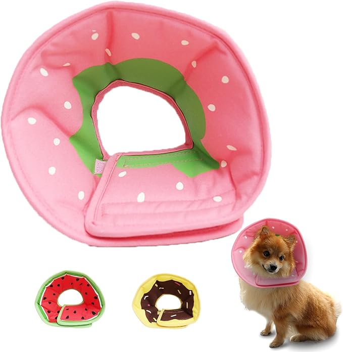 Soft Dog Cone, Lightweight Elizabethan Collar for Dogs, Adjustable Soft Cones for Dogs/Cats to Stop Licking After Surgery, Cute Strawberry Cone of Shame Alternatives for Pets(X-Large)