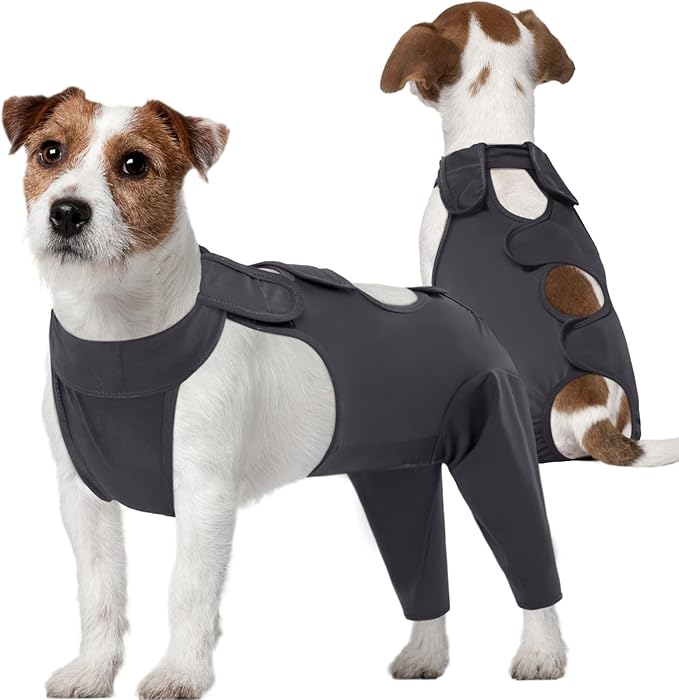 Kuoser Dog Surgery Recovery Suit, Thigh Wound Protective Sleeve for Dogs, Dog Recovery Sleeve for Female Male Dogs, Pet Surgical Suit for Spay Neuter, Dog Onesie After Surgery, Gray S