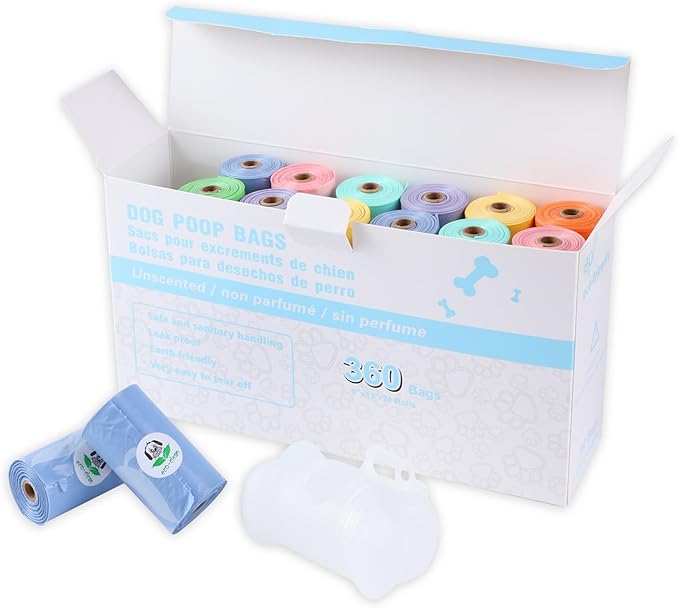 ECO-CLEAN 360 Count Dog Poop Bags with Dispenser, Leak-Proof, Unscented, 0.2 Ltr Capacity, Indoor/Outdoor Use