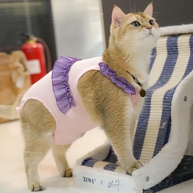 Cat Recovery Suit,Kitten Onesie After Surgery,E-Collar Alternative for Abdominal Wound and Skin Diseases,Soft Breathable Bodysuit After Spay（Pink-l）