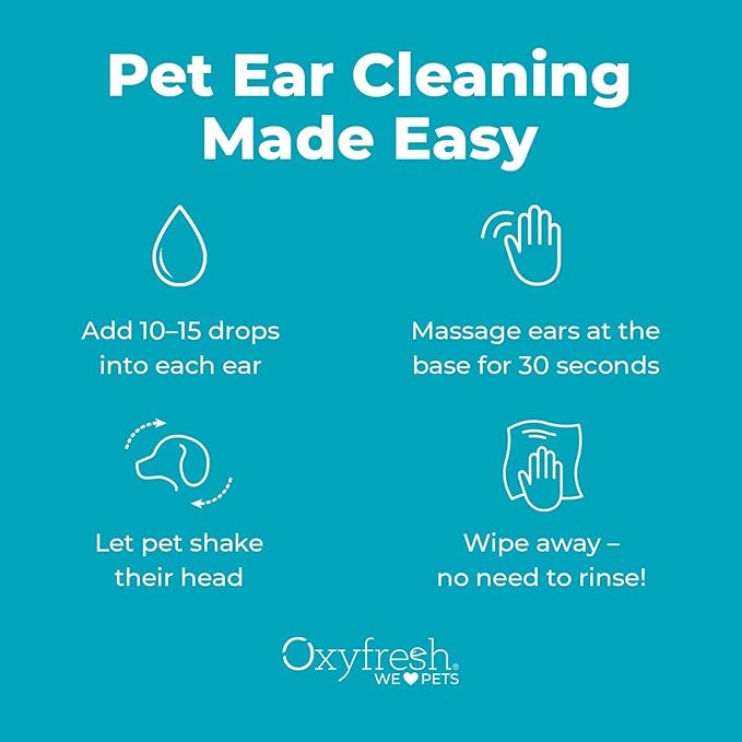 Oxyfresh Advanced Pet Ear Cleaner - Best Dog Ear Cleaner Solution - Helps with Yeast, Wax, Dirt & Itchy Ear Canal - Cleaning, Soothing, & Sting-Free Dog Ear Wash & Cat Ear Rinse 8oz