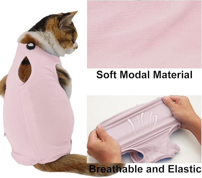 Cat Recovery Suit, Surgical Recovery Clothes for Abdominal Wound or Skin Disease, Cats Onesie After Surgery and Spay, E-Collar Alternative Pajama Suit (Pink, Medium)