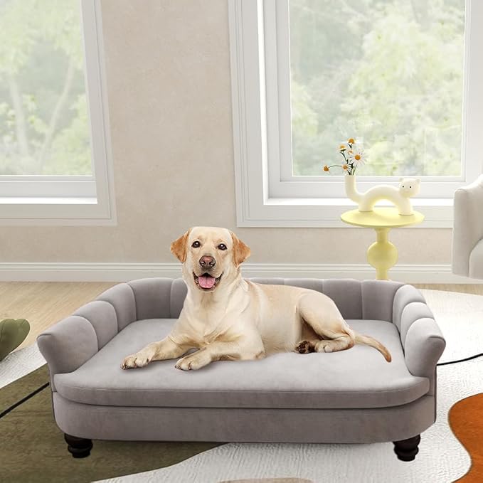 Dog Couch Sofa Bed, Comfortable Pet Sofa for Large and Medium Dogs, Soft Velvet Cushion, Durable Pet Furniture for Living Room, Washable Dog Bed for Couch 40.16‘’ (Gray)