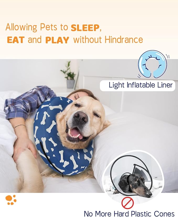Supet Inflatable Dog Cone Collar Alternative After Surgery, Dog Neck Donut Collar Recovery E Collar for Neuter, Soft Dog Cone for Small Medium Large Dogs
