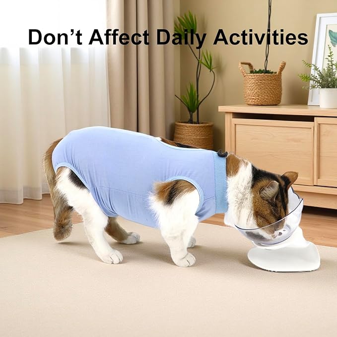 Cat Recovery Suit, Surgical Recovery Clothes for Abdominal Wound or Skin Disease, Cats Onesie After Surgery and Spay, E-Collar Alternative Pajama Suit (Blue, Small)