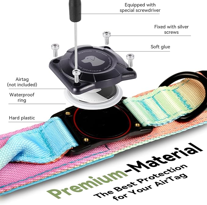 2026 Upgrade Waterproof AirTag Dog Collar, Military Tactical Dog Collar with AirTag Holder, Comfortable Control Handle and Metal Buckle, GPS Dog Collar Holder for Medium to Large Dogs (Pastel lcing,M)