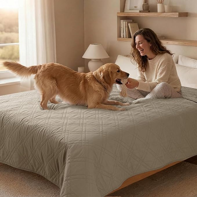 100% Waterproof Dog Couch Protector, Triple-Layer Waterproof Dog Bed Cover Pet Blanket Reversible 2-Tone Sofa Shield, Non-Slip Furniture Guard for Pets(30×71 Inch, Khaki+Khaki)
