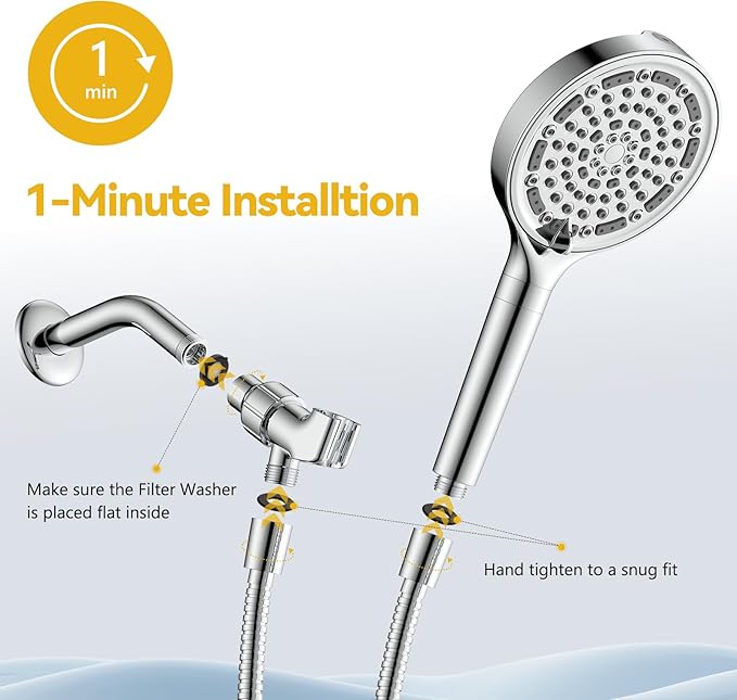 Filtered Shower Head with Handheld, Huge 6-Inch High Pressure Detachable Showerhead with Filters, Premium Chrome Water Softener Shower Head for Hard Water, Built-in Power Wash to Clean Tub and Pets