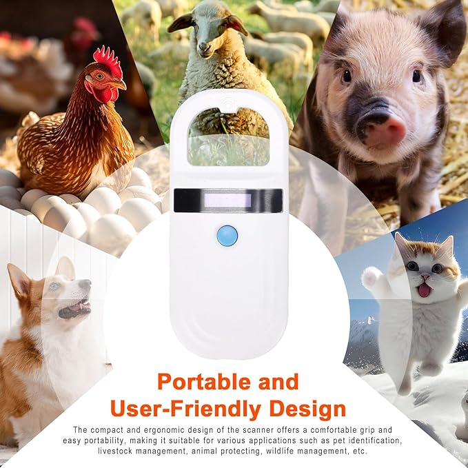 3.35ozfi Nano Microchip, OLED Pet Microchip Kit Display Unique 15 Id Number Microchip Id for Dogs Cats Horse Cow Sheep Pig Identification