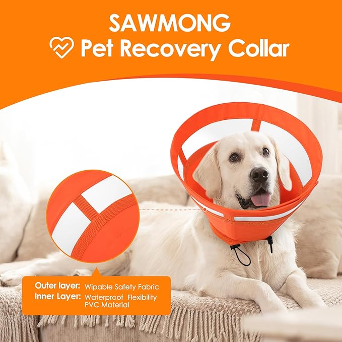SAWMONG Cone for Dogs to Stop Licking, Soft Dog Cones for Small Dogs, Comfy Elizabeth E-Collar for Dog After Surgery, Adjustable Pet Recovery Collar for Wound Healing (S,Orange)