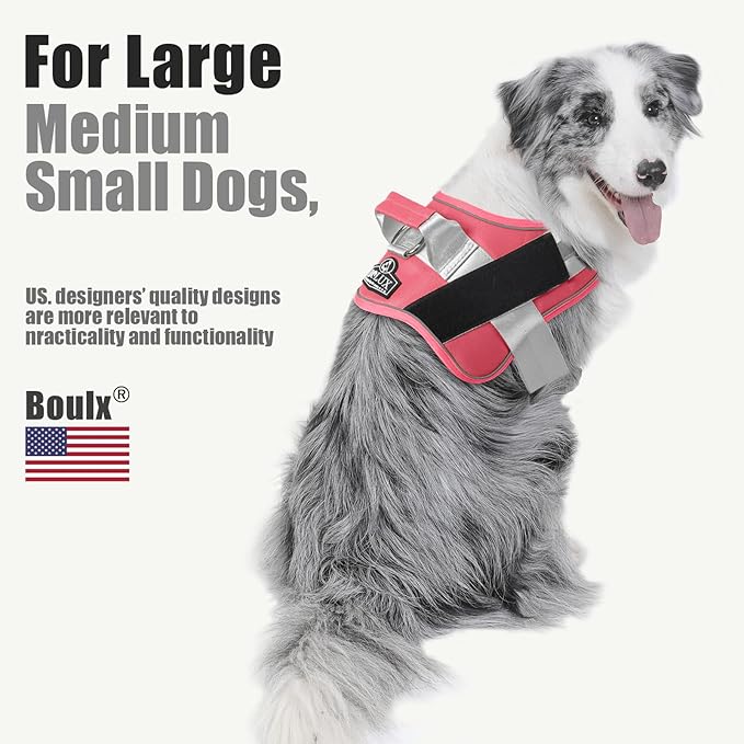 Bolux Dog Harness, No-Pull Reflective Dog Vest, Breathable Adjustable Pet Harness with Handle for Outdoor Walking - No More Pulling, Tugging or Choking (Red, S)