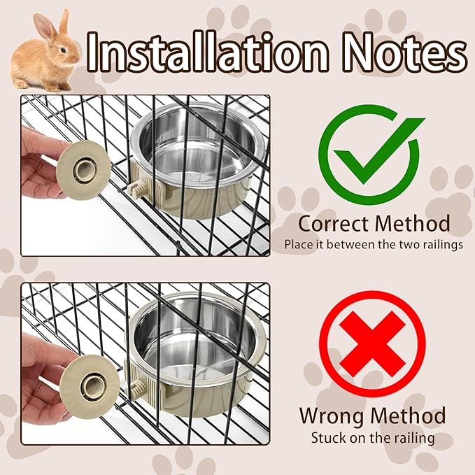 2Pcs Pets Lightweight Stainless Steel Bowl,Removable Stainless Steel Pet Hanging Food Water Feeder Bowl Cage Coop Cup for Puppy Medium Dog Cat Rabbit Ferret Bird Gunea Pigs (Gray, M)