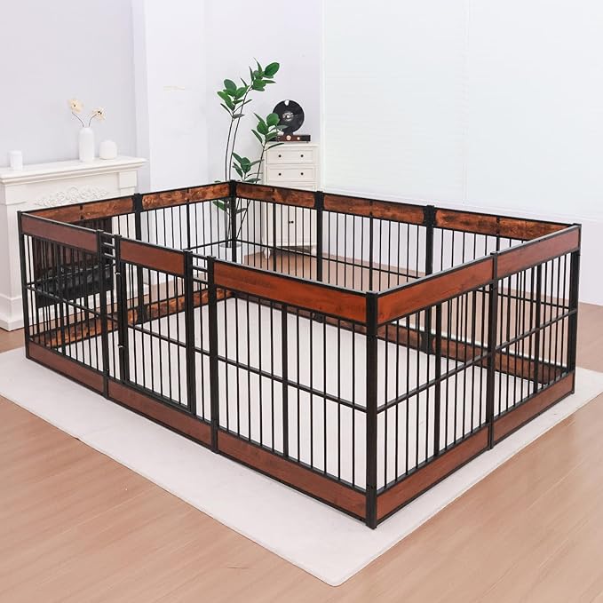 Dog Playpen, 35.4" Height Dog Pen Indoor, Heavy Duty, Safe and Sturdy, Furniture Style Puppy Pen (12 Panels (35.4" High), Rustic Brown)