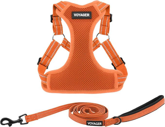 Best Pet Supplies Voyager Adjustable Step-in Flex Breathable Mesh Dog Harness for Small Medium Large Dogs Leash Set (Orange), L