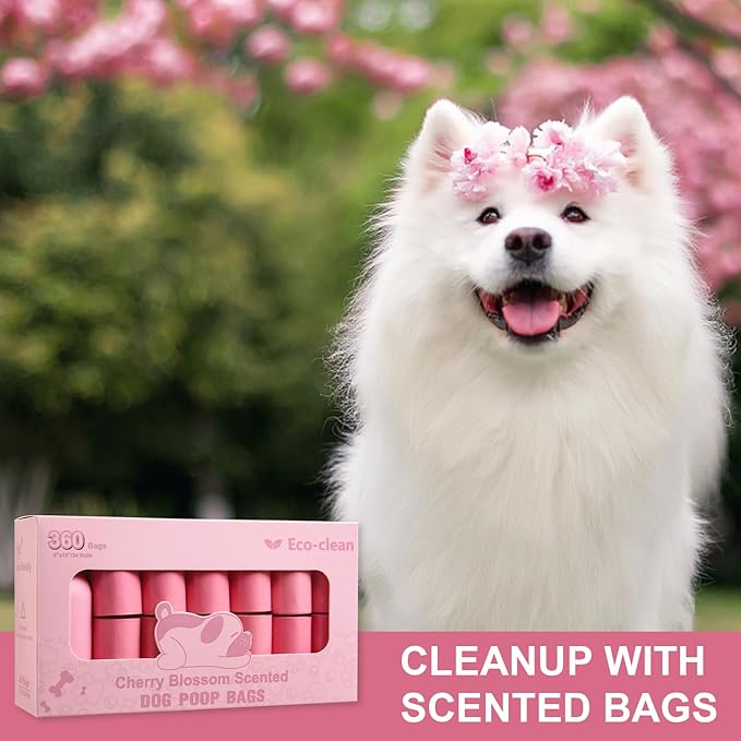 ECO-CLEAN 360 Count Dog Poop Bags with Dispenser, Leak-Proof, Cherry Blossom scented