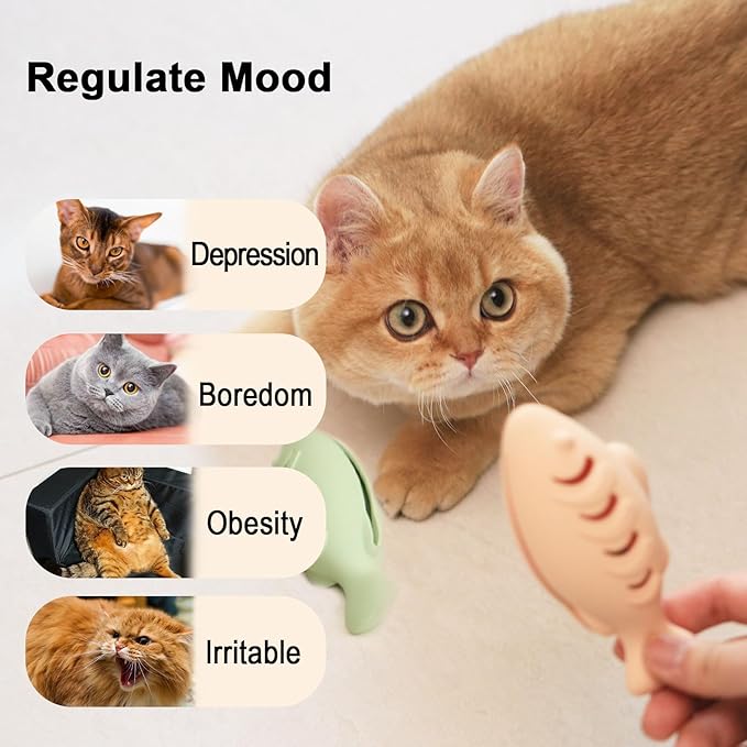 Cat Toys for Indoor Cats, Fish Shape Chew Catnip Toys for Teeth Clean, Food Grade Silicone Cat Enrichment Toy, Interactive Kitten Teething Toys with 1 Cat Nip Ball, Orange, 2 Pcs