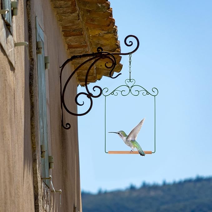 2 Pcs Hummingbird Swings and Perches Metal Frame Bird Swing with 2 Replacement Wooden Dowel and 2 Hanging Chain for Outdoor Bird Feeders, Planters, Lanterns Ornaments(Dark Green)