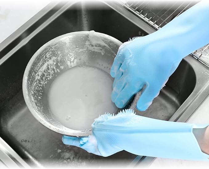 Pet Grooming Gloves，Heat-Resistant Silicone Gloves with High-Density Teeth for Enhanced Massaging and Bathing of Dogs and Cats (Blue, 1 Pair)