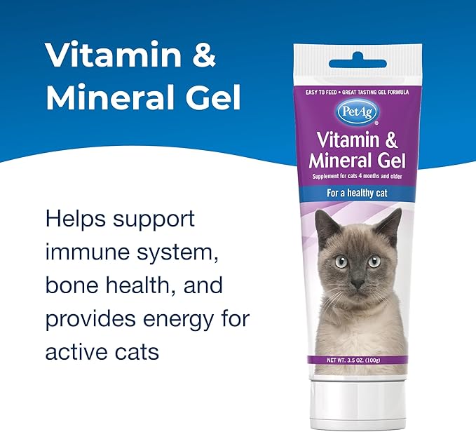 PetAg Vitamin & Mineral Gel Supplement for Cats - 3.5 oz - Provides Basic Daily Vitamins & Minerals for Cats 4 Months and Older - Easy to Digest