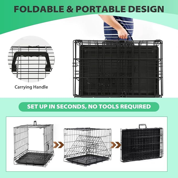 BestPet | Dog Crate | 18" | Black | Foldable Metal Kennel with Double Doors, Secure Slide-Bolt Latches, Leakproof Tray | Portable Dog Cage for Small Breeds | for Travel, Indoor & Outdoor Use