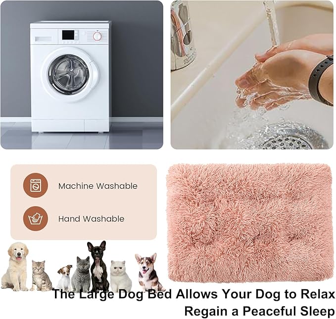 Dog Crate Mat, Dog Bed for Large Dogs, Comfy Fluffy Kennel Pad Anti-Slip for Dog beds & Furniture, Quilted Dog Bed for Pets for Medium/Small Dogs Cats (Color : Pink 2, Size : 25x18)