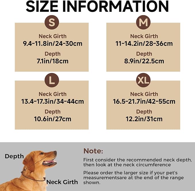 Dog Cone Collar L, Soft Cones for Large Medium Small Dogs,Adjustable Dog Cone Alternative to Stop Licking, Comfy Elizabethan Collar for After Surgery Wound Healing & Hot Spots Brown
