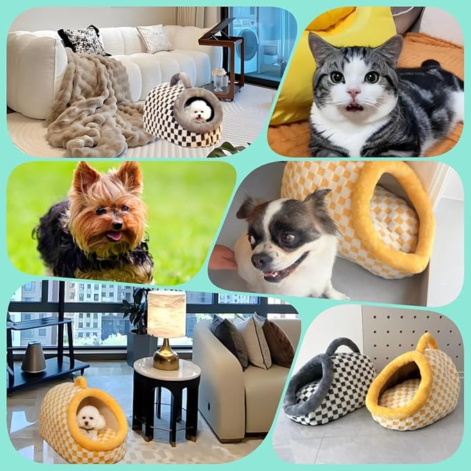 Dog Bed cat Bed Small Medium Furniture cat for Indoor Cats with Cover cave Outdoor House Insulated House Large Indoor Travel Hand (Yellow, M)