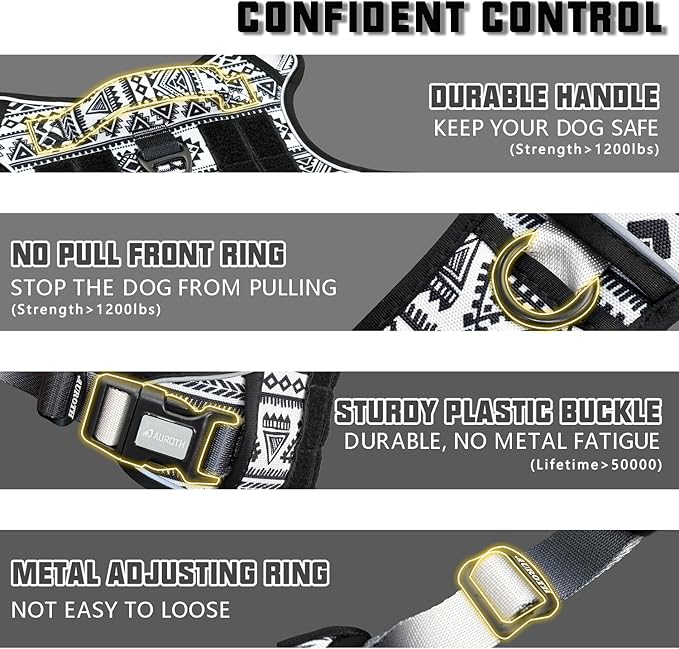 AUROTH Tactical Dog Harness for Large Dogs No Pull Adjustable Pet Harness Reflective K11 Working Training Easy Control Pet Vest Military Service Dog Harnesses