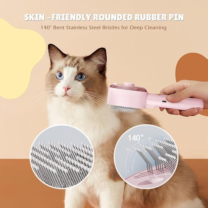 Cat Steam Brush,Cat Brushes for Indoor Cats, 4 In 1Spritz Spray Defur Comb, Cloud Care Shedding Control, Pet Grooming Brush for Long Short Hair Cats Dogs, Massage Clean Design Pet Steam Brushes