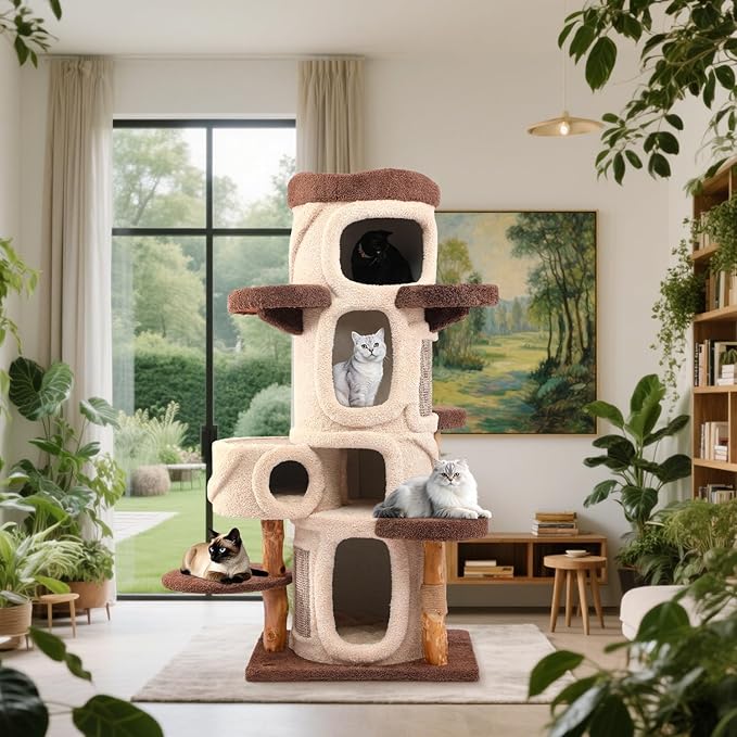 69.69'' Modern Cat Tree for Indoor Cats Large Adult, Luxury Cat Tower with Scratching Post, Multi Level Spacious Condo, Heavy Duty Kitty House, Sturdy Cat Activity Center for Large Cat