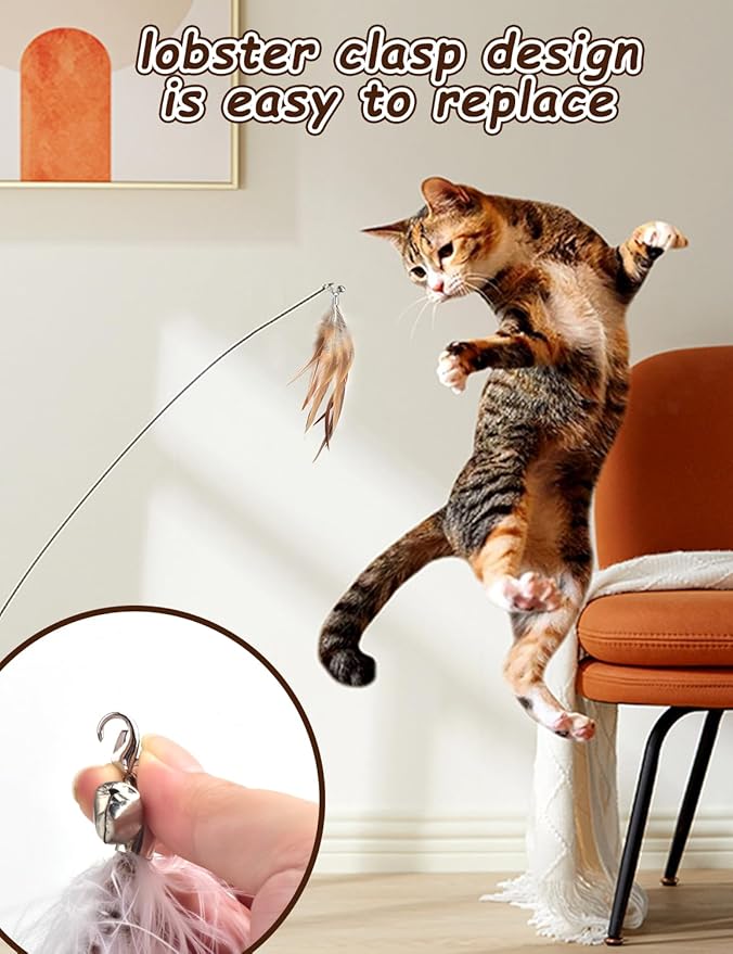 Cat Feather Toys Refills Cat Wand Replacement Feathers 6 PCS Handmade Cat Toy Feather Refills for Cat Wand Attachments Interactive Feather Cat Toy for Indoor Cats