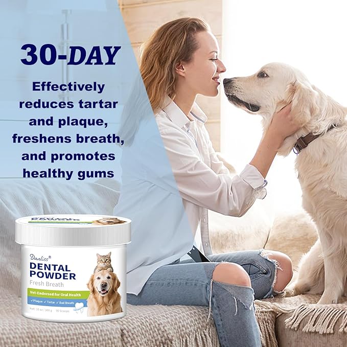Dog Dental Powder for Pet Oral Care and Teeth Cleaning–No Added Colorants Breath Freshener for Cats and Dogs, Bad Breath, Plaque & Tartar Remover, Helps Protect Against Leaky Gums – 100 Scoops