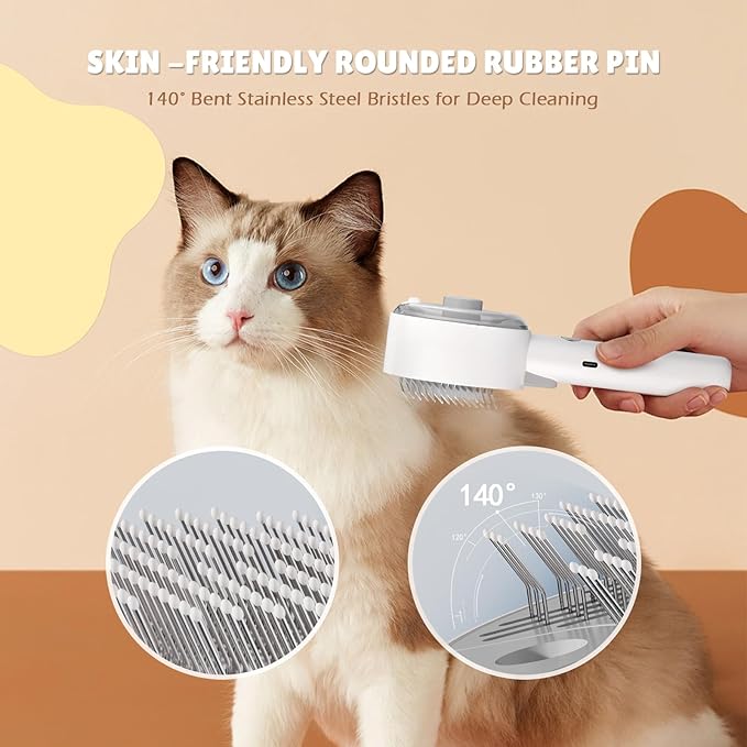 Cat Steam Brush,Cat Brushes for Indoor Cats, 4 In 1Spritz Spray Defur Comb, Cloud Care Shedding Control, Pet Grooming Brush for Long Short Hair Cats Dogs, Massage Clean Design Pet Steam Brushes