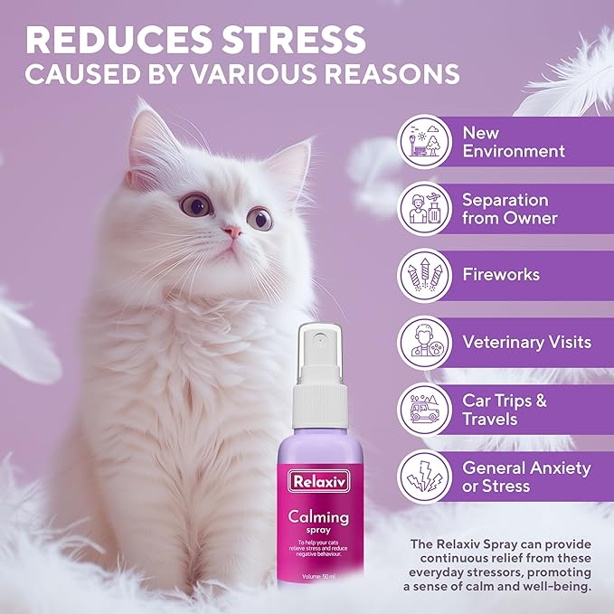 Beloved Pets Calming Pheromone Spray & Scratch Repellent for Cats - Reduces Scratching Furniture, Pee - During Travel, Fireworks, Thunder, Vet Zone - Helps with Stress, Fighting, Hiding (50 ml)