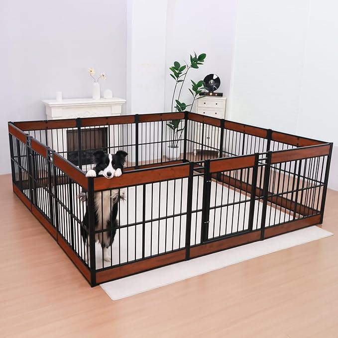 Dog Playpen, 31.5" Height Dog Pen Indoor, Heavy Duty, Safe and Sturdy, Furniture Style Puppy Pen (12 Panels (31.5" High), Mahogany)