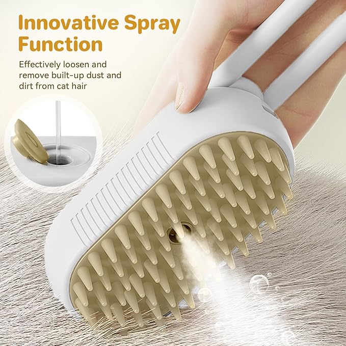 LunaSync Cat Steam Brush for Shedding, 4 in 1 Rechargeable Pet Grooming Brush for Cats and Dogs, Anti-Static Deshedding Tool with Massage & Cleaning, Comb for Long Short Hair - White