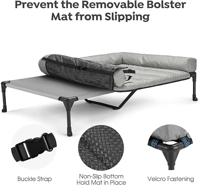 Veehoo Cooling Elevated Dog Bed Add Removable Waterproof Bolster Cushion Mat, Raised Pet Cot with Breathable Teslin Mesh, No-Slip Feet, Dog Couch Bed for Indoor Outdoor, 59x37.5inches, Grey, CWC2331B