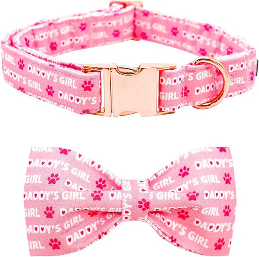 Lionheart Glory Dog Bow Collar - Valentine's Day Collar for Small Dogs, Pink with Bowtie