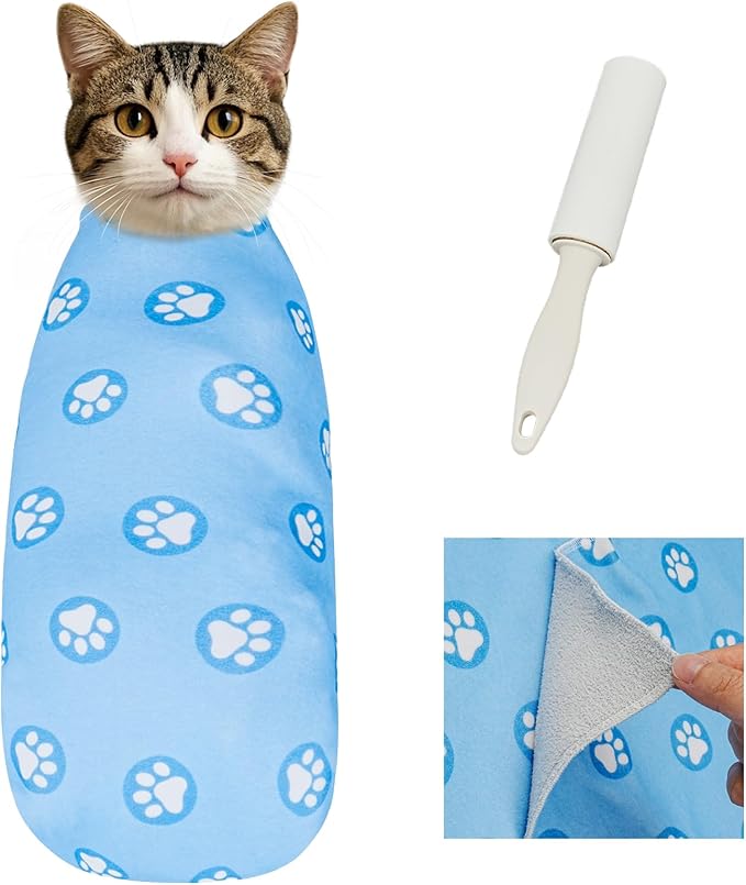 Supet Cat Wrap for Cutting Nails, Self-Adhesive Cat Grooming Wrap, Anti-Scratch Cat Wrap for Grooming, Ideal for Medicine, Nail Clipping, Teeth Brushing, Ear Cleaning