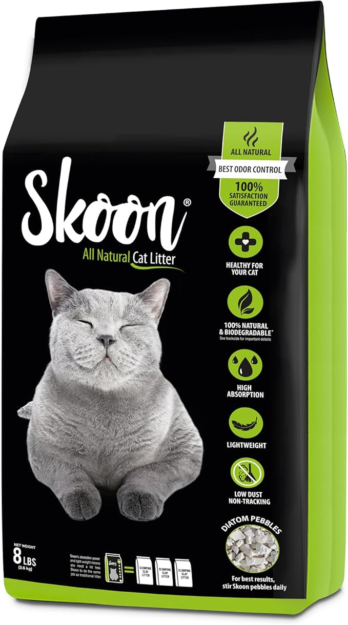 Skoon All Natural Cat Litter (1 Bag) - Original - Lightweight, Low Tracking, Non-Clumping Diatom Pebbles Absorb, Lock, and Seal Waste for Best Odor Control