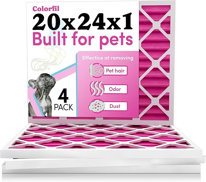 Colorfil 20x24x1 Air Filter (4-Pack) | Made in the USA | Color Changing | Remove Cat and Dog Odor | MERV 8 for Pet Hair Dander and Dust | 19.5"x23.5"x0.75" Exact Size