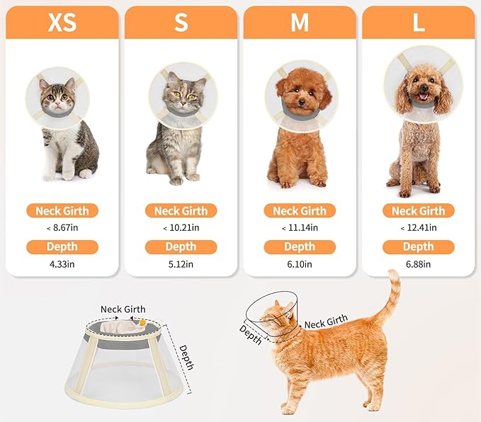 Cat Cone Collar Soft- Adjustable Comfortable Air Mesh Recovery Cone After Surgery to Stop Licking and Scratch, Alternative to Plastic Elizabethan Collar for Cat, Whiskers Freedom (Grey, S)