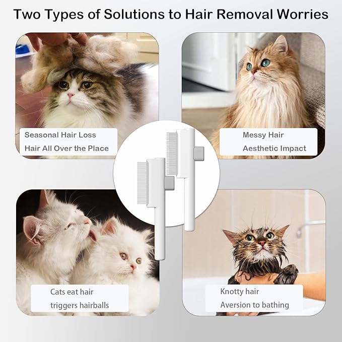 Pet Grooming Combo - Flea Comb(Dense Teeth) and Pet Hair Removal Comb(Long & Short Stainless Steel Teeth) with Release Button for Grooming Massaging and Cleaning Remove Fleas on Cat and Dog