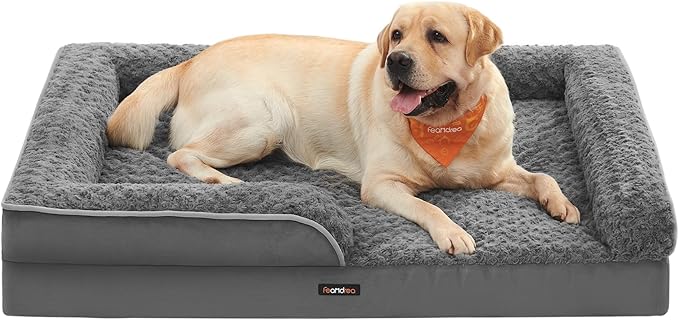 Feandrea Orthopaedic Dog Bed for Large Dogs, Waterproof Dog Sofa Bed with Removable Washable Cover, 36 x 27 x 6.5 Inches, Slate Gray UPGW252G02